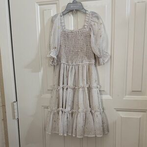 Ivy City Co White Dress with Gold Accents